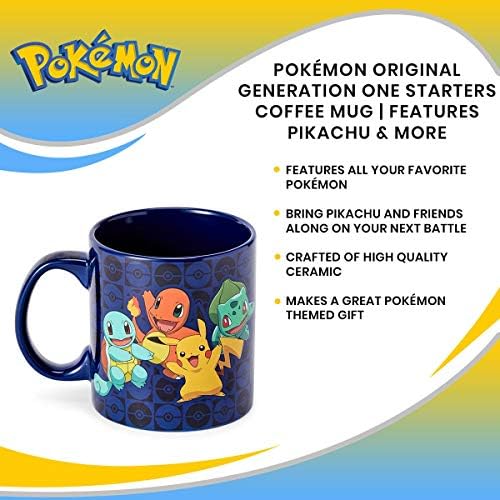 Caneca de café da geração original da geração Pokémon One | Pikachu, Charmander, Bulbasaur e Squirtle | Construção de