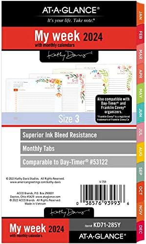 AT-A-GLANCE 2024 DIARY & MENSIAL Planner RECILL, 52111 DIA TIMER, 5-1/2 x 8-1/2, tamanho 4, tamanho da mesa, Kathy Davis