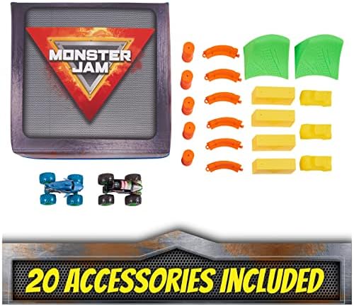 Monster Jam, Ultimate Arena Playmat com 2 caminhões exclusivos de monstros, megalodon e sepultura, 20 acessórios, brinquedos infantis