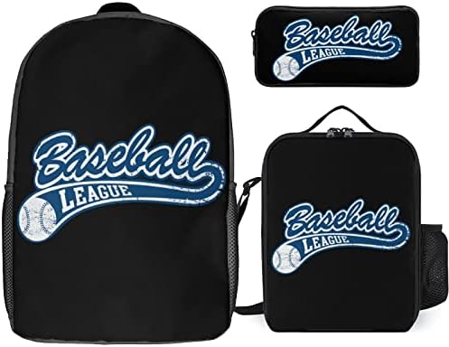 Conjuntos de mochilas escolares da Liga Blue Baseball para Student Fo Cute impressa Livro Set com lancheira isolada