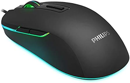 Philips RGB Wired Gaming Mouse, 7 botões programáveis, DPI ajustável, confortável Grip Ergonomic Optical PC Computer