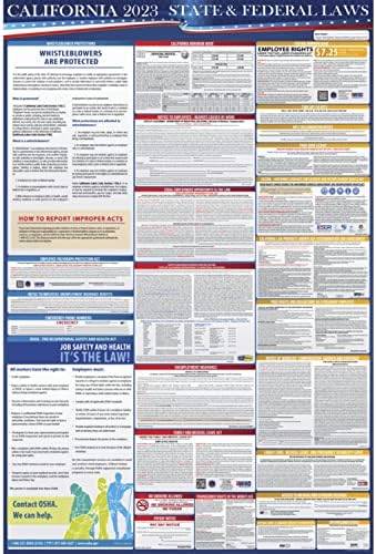 2023 Federal e Leis do Trabalho Federal do Califórnia Poster Inglês e Espanhol - Compatível do Local de Trabalho da OSH