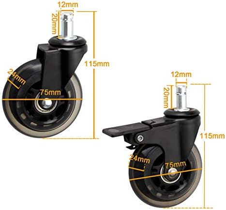 Sqhy Workbench Caster, lançadores de haste de freio, giratórios giratórios da cadeira de escritório, lançadores transparentes com