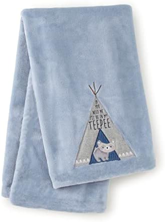 Levtex Baby - Trail Mix Plelight Blain - Aplicado e bordado Racoon em pelúcia azul - azul, preto, cinza - Acessórios para viveiros - Tamanho do cobertor: 30 x 40 pol.