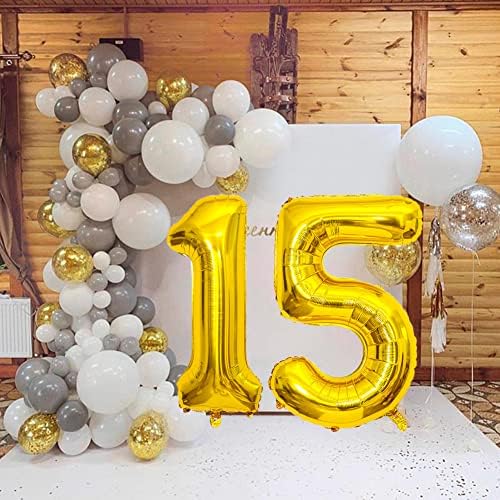 SHIKUER Número 15 balões de 32 polegadas Alfabeto de balão digital de 15 polegadas Balões de 15º aniversário Digit