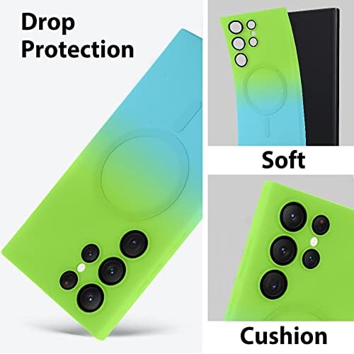 OOK Caso magnético para Samsung Galaxy S23 Ultra Caso para homens homens compatíveis com carregamento de magsafe, cores de gradiente projetam caixa de proteção à prova de choques suave com protetor de câmera, ciano verde
