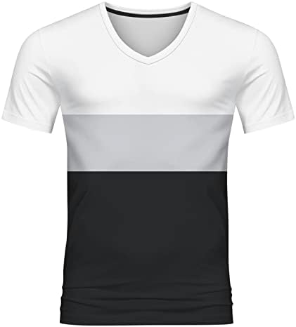 HDDK Mens de manga curta camisetas V Neck, verão listrado de retalhos Slim Fit Sports Tops Tops Lightweight Camiseta