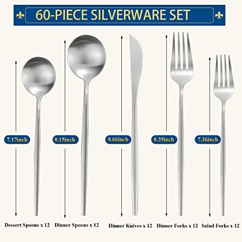 Conjunto de talheres para conjunto de talheres de 12, 60 peças, conjunto de utensílios de mesa de talheres incluem colheres