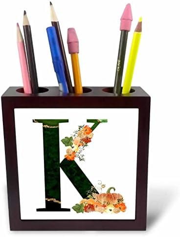 3drose lindas flores de outono e abóboras monograma inicial k - portadores de caneta de telha