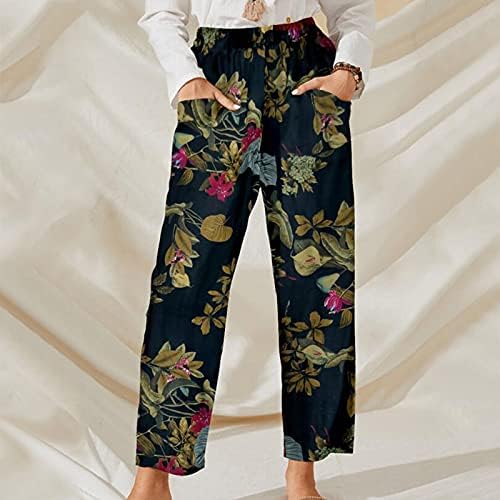 Calças de colheita Miashui para mulheres Pocket Casual Pocket Retro Patch Patch Flower Casual Pants Casual Pants Set
