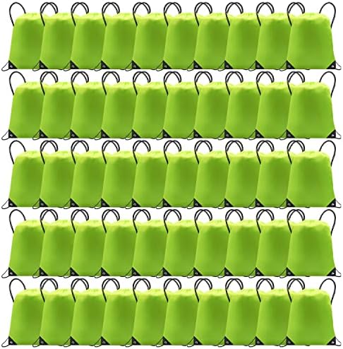 Mochilas de mochila de tração verde de 50 pacote, mochila de cordão de tração, sacos de cordão de poliéster para armazenamento