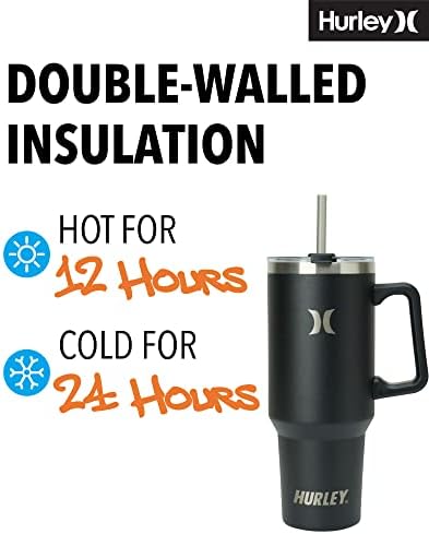 Hurley Tumbler térmica - caneca de viagem isolada de 40 onças com alça - garrafa de água em aço inoxidável - xícara de carro