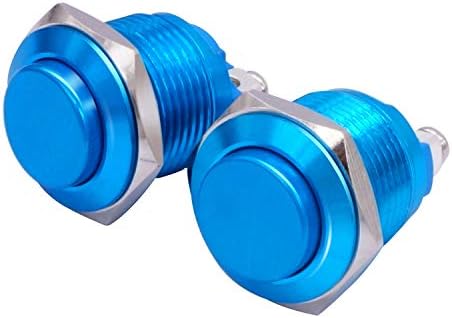 TAISS 2pcs 16mm 5/8 Alta redonda de botão de push de metal azul 1No SPST 3A/ 12-250V para interruptor de carro industrial