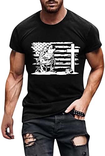 BEUU 4 de julho Soldier Short Sleeve T-shirts para homens, bandeira dos EUA Jesus Jesus Cross Print Athletic Muscle Patriot Tee Tops
