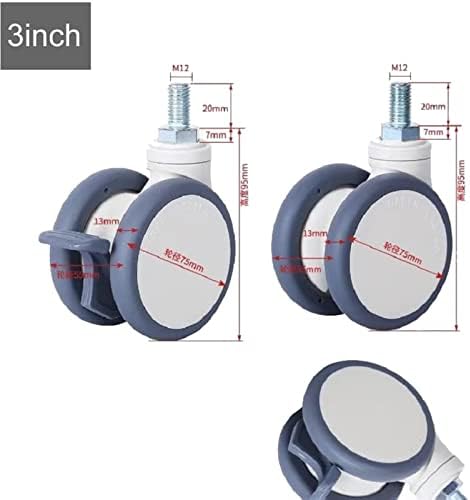 NHOSS 3 polegadas rodas de roda branca Passeio de roda macia M12X25 parafuso com rolamentos silenciosos 1pcs