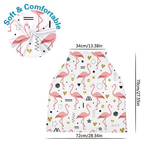 Yyzzh Flamingo Coração Padrão Gráfico Geométrico Estilo Escandinavo Cover de assento de carro de bebê elástico cobertura de enfermagem do dossel infantil Cover de amamentação Lenço de inverno à prova de vento respirável para meninos meninas