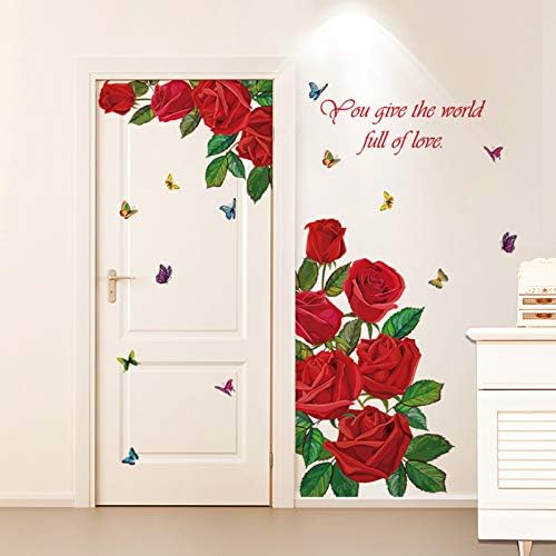 Bosue sllxg romântico cor de rosa vermelha decalques de parede adesivo em casa cozinha banheiro decoração de porta diy decalques de