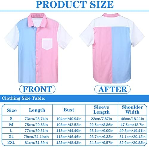 Camas de manga curta de colorida masculina Camisetas de gênero revelam camisas azuis rosa Botão de bolso de bolso para