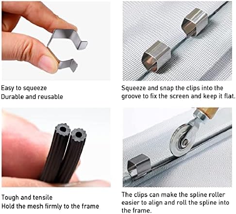 Kit de reparo de tela, ferramenta de tela com ferramenta de rolamento, spline de tela, clipes de instalador de tela, gancho