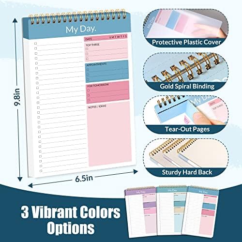 Sunee To Fat List Notepad - Diário do Planner Tarefa, dura 104 dias, 6,5 x 9,8 Lista de verificação em espiral de dupla face organizadora com prioridade, nota, horário para o trabalho e produtividade, mulher homem homem