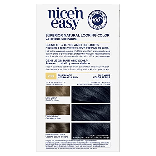 Clairol Nice'n Easy Permanent Hair Dye, 2bb Blue Black Hair Color, pacote de 1