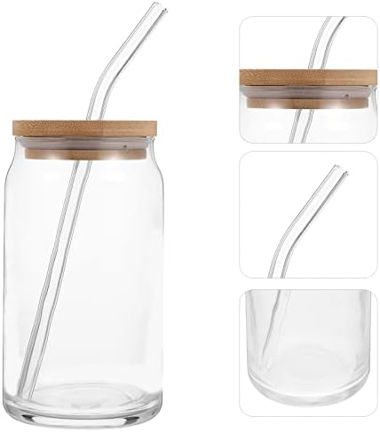 Yarnow Caneca de café transparente 1 conjunto de leite garrafa de água fofa com tampas de madeira e palha de 16 onças portátil