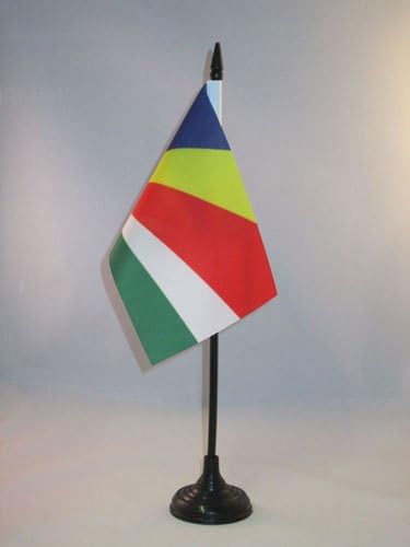 AZ FLAND SEYCHELLES Bandeira 4 '' 'x 6' ' - Seychellois bandeira de mesa 15 x 10 cm - palito de plástico preto e base