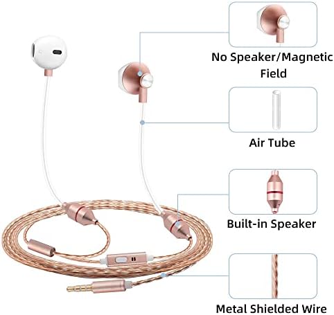 fones de ouvido com tubo de ar ibrain e fones de ouvido Airtube Free com tecnologia patenteada de tubo de ar para o modo de audição de escuta de ar com ruído do fone de ouvido isolando fone de ouvido com microfone com controle de microfone e volume - ouro rosa