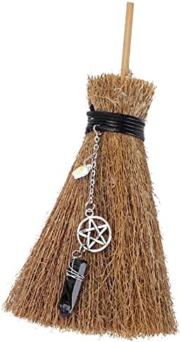 Aboofan ser de 2 Halloween mini palha mini palha simulação broom mini vassoura para decoração ramo artificial de vassoura