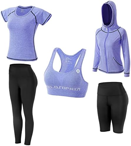 Conjunto de roupas de treino feminino 5 PCs Exercício de roupas atléticas Conjunto