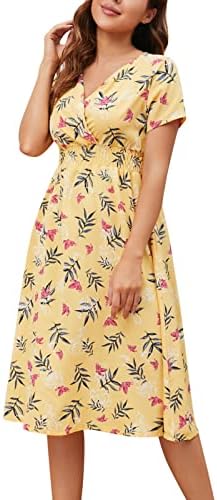 NYYBW Feminino Boho Manga Curta V Necco Ruffle Chiffon Midi Dress Floral Print Smocked Dress Beach Dress Long Dress