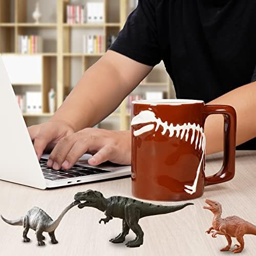 Caneca de dinossauro cerâmica 3d caneca de café grande 15 oz para férias e aniversário marrom