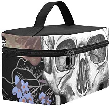 Skull and Flowers Day of the Dead Vintage Vector Pattern Pattern Lanch Box Bag Almoço Saco de almoço isolado para mulheres/homens/piquenique/passeio