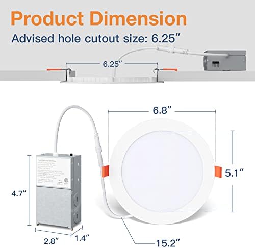 Amico 18 pacote de 6 polegadas 5ccc Ultrefin LEV LED LUZ DE TETO RECUTADO com caixa de junção, 2700k/3000k/3500k/4000k/5000k selecionável,