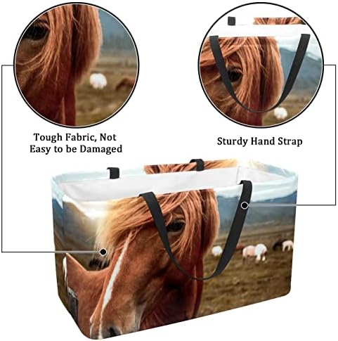 Cavalos marrons reutilizáveis ​​de cesto de compras no sol portátil de piquenique portátil sacos de mercearia