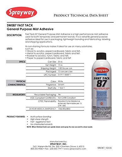 Sprayway sw087-12pk tachinha rápida 87 adesivo de névoa de propósito geral, 13 oz, pacote de 12