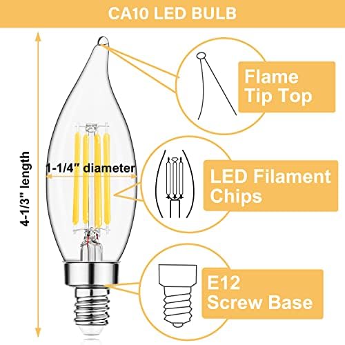 Sigalux CA10 E12 Candelabra lâmpadas lideradas luminárias diminuídas Dim 6pack e CA10 60 Watt 4,5W, 500lm 2700k Lâmpadas de vela