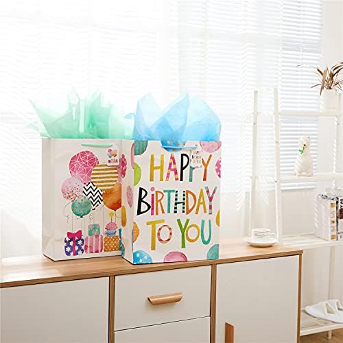 Suncolor 16,5 sacolas de presente extra grandes para festa de aniversário com papel de seda