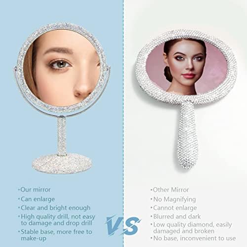 Teclamento Bling Bling Retomestão Vanidade do espelho redonda com suporte Double lateral cosmético Glitter Glitter Desk de mesa