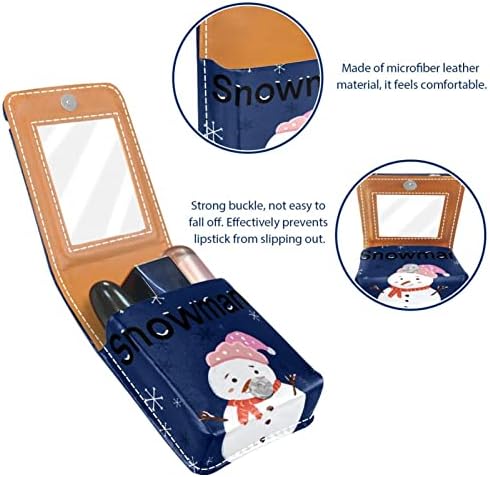 Mini maquiagem de Oryuekan com espelho, bolsa de embreagem Leatherette Lipstick Case, Cartoon Snowman Christmas