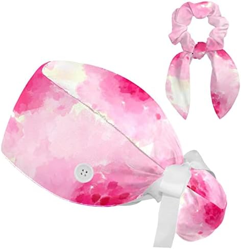 Capas de limpeza ajustáveis, tampa de cabelo rosa com flores de flor com cor de cabelo com bolsa de rabo de cavalo,