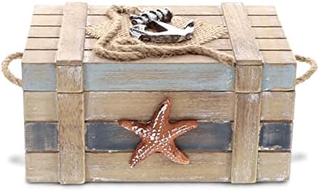 Cota Global de jóias de madeira neptune global - Fundos náuticos artesanais com decoração de estrela do mar e ancoragem de barcos,