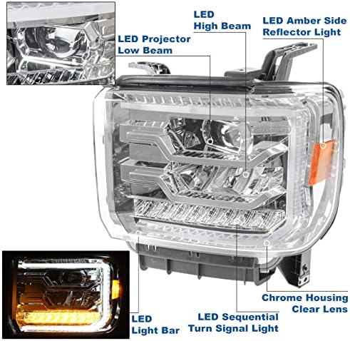 ZMAUTOPARTS LED FULLECIONAL DE PROJENCIONO SEQUENCIAL CHROME W/6.25 DRL branco compatível com 2014-2015 GMC Sierra 1500