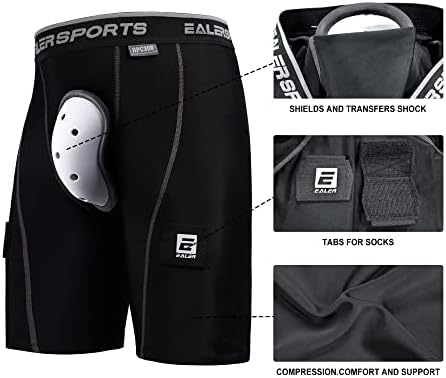 Ealer HCP Compaccy Hockey Pants com copo atlético e guias de meia, atleta de hóquei para homens e meninos - adulto e juventude