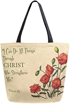 Moda Casual Reutilizável Bolsas de Mercearia Retro Poppy com Verso Bíblia Homens Mulheres Tote de Bolsa de ombro Tela