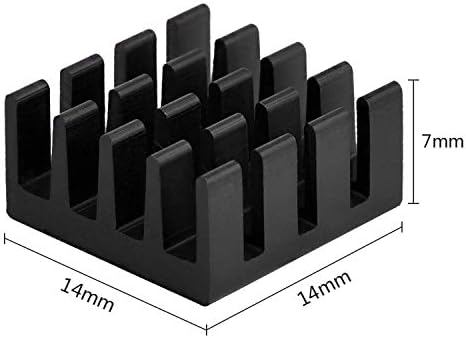 EasyCargo 20pcs 14mm aquecimento de calor 14x14x7mm, dissipador de calor de alumínio anodizado preto para resfriamento de refrigerador GPU chips VRAM VGA VRAM RAM