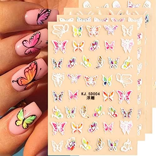 Adesivos de arte de borboleta pregos de 5D Decalques de unhas em relevo Spring Vanessa unha Design de arte auto -adesiva suprimentos coloridos de unhas de borboleta para mulheres decoração de manicure 4Sheets