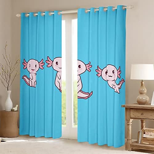 Cortinas de janela axolotl fofas kawaii axolotl de desenho animado cortina rosa axolotl window drapes para crianças meninos meninas