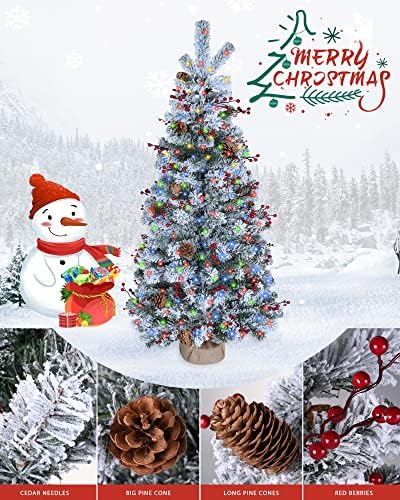 DDHS Árvore de Natal de 4 pés de 4 pés de neve pré-iluminada Árvores de Natal artificiais, incluindo abeto, bagas