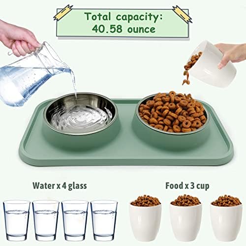 BNOSDM Double Dog Food Bowls Aço inoxidável alimentos para cães e tigelas de água com ritmo de gato de gato de pet-tak não-gato